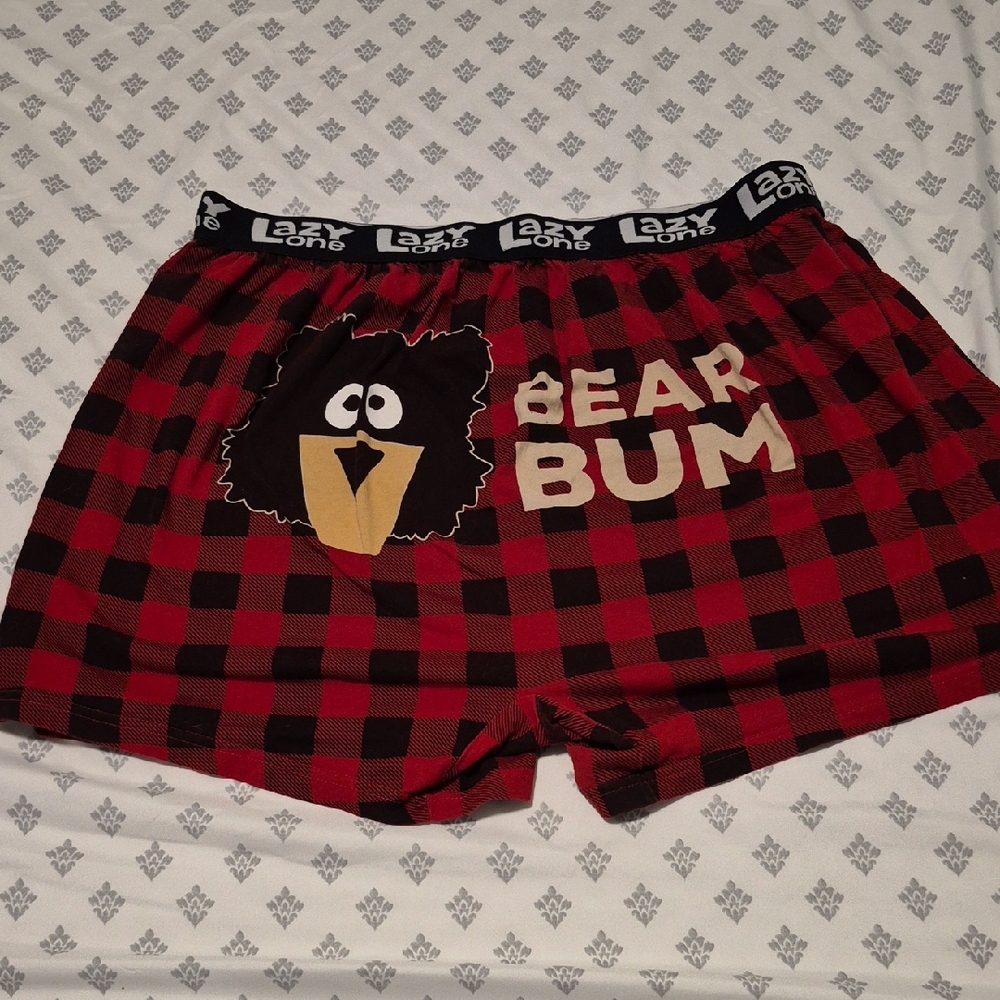 Lazy One Red Plaid Bear Bum Boxers